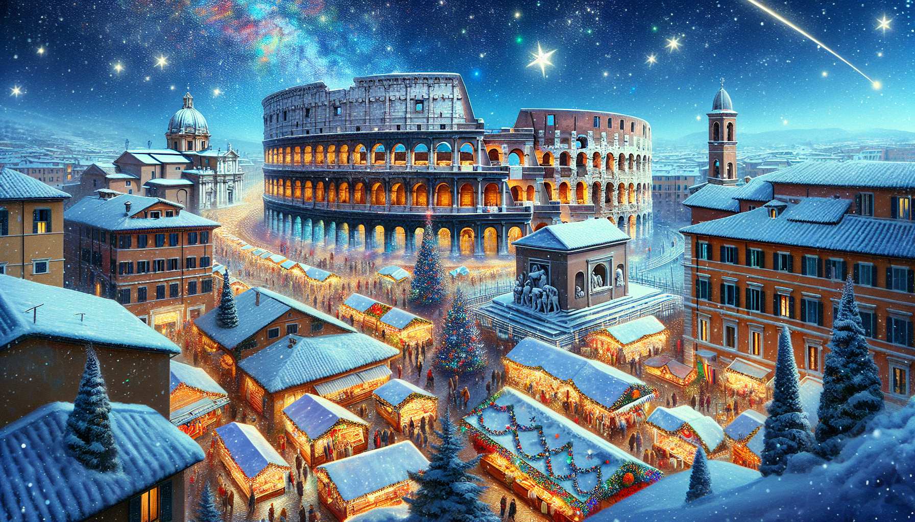Roma en diciembre, Colosseum nevado y mercado navideño