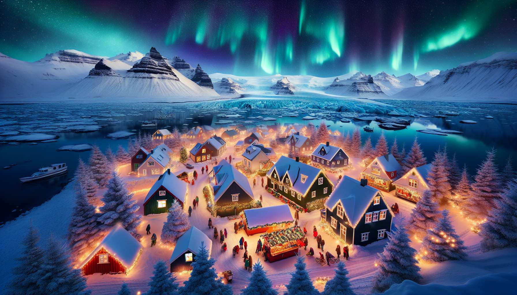 Islandia en diciembre con auroras boreales y mercado navideño